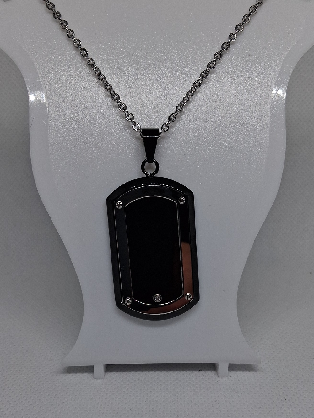 Metro Black Stainless Dog Tag Pendant Necklace